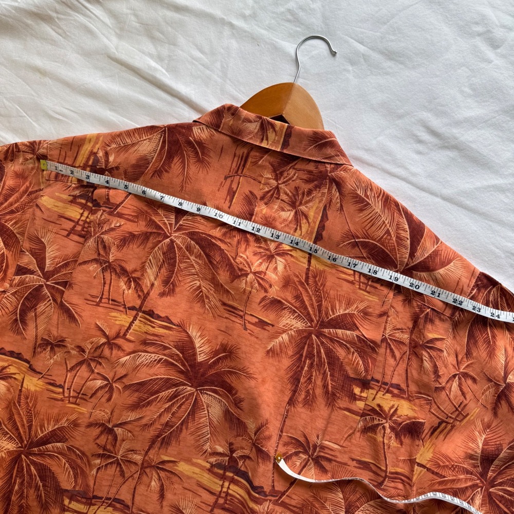 VTG Tommy Bahama Mens XL Silk Palm Tree Sunset Camp Shirt Orange Short Sleeve - Picture 9 of 10